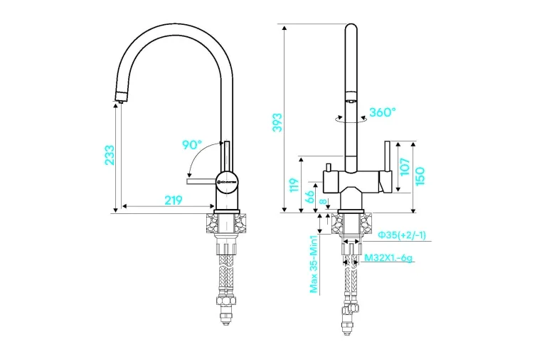 Смеситель KuchenStern Drim-F нерж. сталь фото